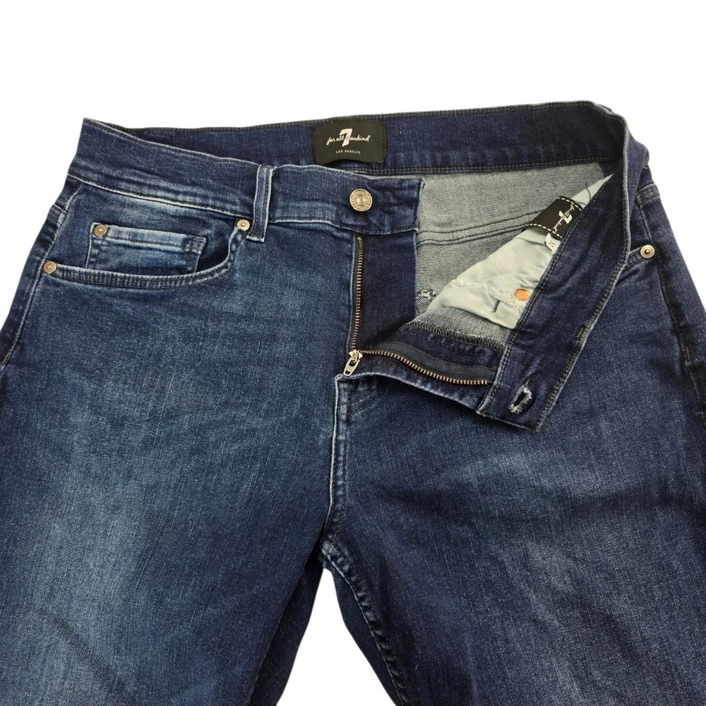 7 For All Mankind Austyn Squiggle Jeans Mens 32 Dark Lago Blue Straight Designer